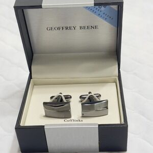 Geoffrey Beene Black Gunmetal Cufflinks In Box  Medal Man Polished Stainless